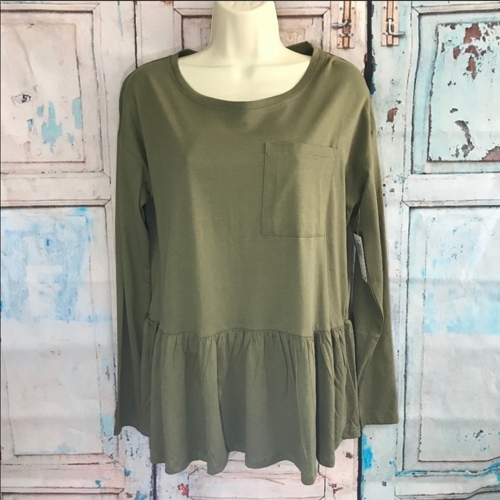 Like-New Small Sage Green Peplum Long Sleeve